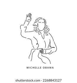 03-01-2023: EPS vector file of line art of Michelle Obama. Empowered women. Women's day concept art.