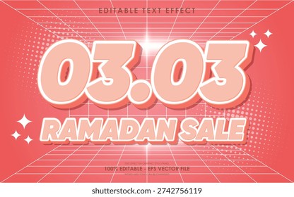 0303 Ramadan Sale text effect on a vibrant red background with a grid pattern and sparkling elements.