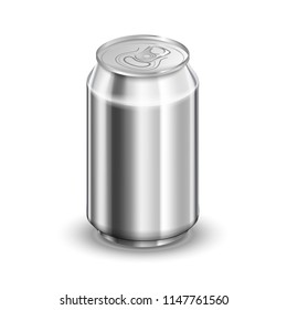 0,33 liter glossy aluminum can, soda or beer template isolated on white