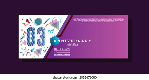 03rd anniversary, anniversary celebration vector design on colorful geometric background and circle shape.