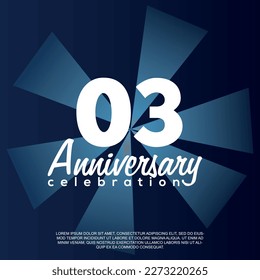 03rd year anniversary celebration vector template design illustration with white text elegant blue shiny background.	
