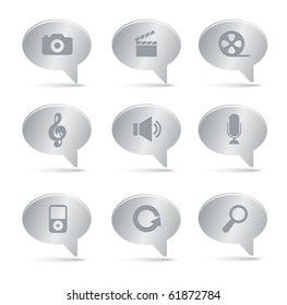 03Silver Bubbles Multimedia Icons Professional vector set for your website, application, or presentation. The graphics can easily be edited colored individually and be scaled to any size