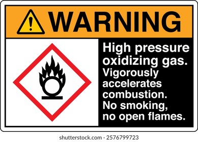 04 ANSI Z535 GHS Chemicals Label Warning High Pressure Oxidizing Gas Vigorously Accelerates Combustion No Smoking No Open Flames Horizontal Black.
