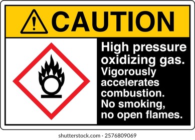 04 ANSI Z535 GHS Chemicals Label Caution High Pressure Oxidizing Gas Vigorously Accelerates Combustion No Smoking No Open Flames Horizontal Black.
