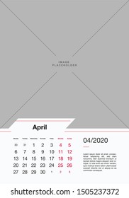 04 - APRIL 2020. Calendar 2020 Vector Print Template 12 Months set. Wall Company Calendar 2020 Year. Copy Space for Photos or Pictures.