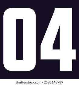 04 Classic Vintage Sport Jersey Uniform numbers in black with a black outside contour line number on white background for American football, Baseball and Basketball or soccer for shirt
