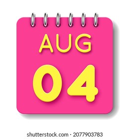 04 day of the month. 04 August. Cute calendar daily icon. Date day week Sunday, Monday, Tuesday, Wednesday, Thursday, Friday, Saturday.