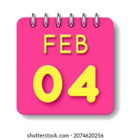04 day of the month. 04 February. Cute calendar daily icon. Date day week Sunday, Monday, Tuesday, Wednesday, Thursday, Friday, Saturday.