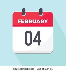 04 February Daily Calendar Icon 3d style red and white with light blue background