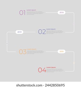 04 Infografías del flujo de trabajo de la línea de tiempo comercial. Elementos gráficos de hitos corporativos. Plantilla de diapositiva de presentación de la empresa con períodos de año. Plantilla de diseño vectorial.