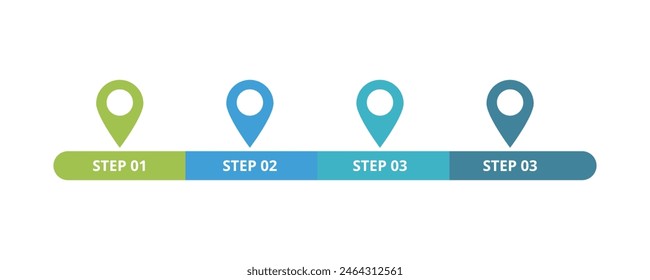 04-Stufen-Infografik-Vektorgrafik mit mehreren Standorten. Einfache Infografik-Vorlage mit Zeigermarkierungen. In: Business Infographic.