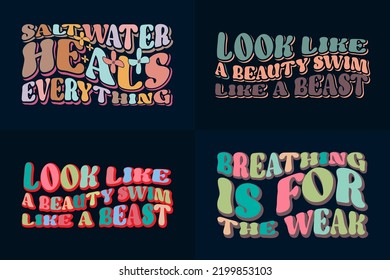 04 Swimming Retro Vintage Wavy groovy T-shirt Design Bundle 
