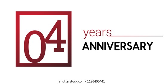 04 years anniversary design logotype with red color in square isolated on white background for anniversary celebration 
