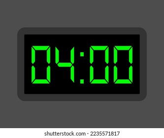 04:00 hours digital clock. Alarm clock design for schedule. Timer icon with digital numbers for appointments and business