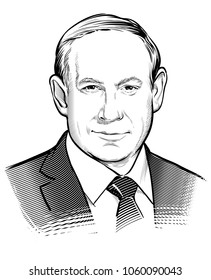 04.03.2018. Vector Portrait Of Benjamin Netanyahu Prime Minister Of Israel. Editorial Use Only