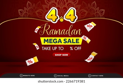 04.04 ramadan mega sale discount template banner with blank space for product sale with abstract gradient red background design