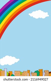 04_Postcard banner with sky clouds and rainbow over city_space for text	