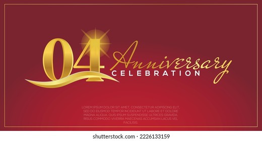  04th anniversary logo with confetti golden colored text isolated on red background, vector design for greeting card and invitation card