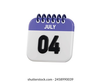 04th of July calendar date icon 3d rendering vector illustration