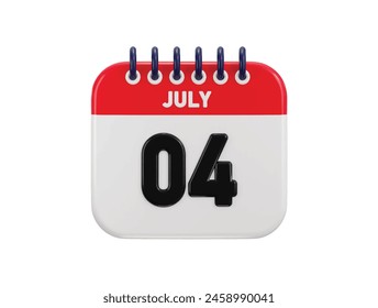04th of July calendar date icon 3d rendering vector illustration