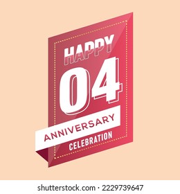 04th years anniversary logo template on brown background. celebrating whitenumbers with whiteribbon vector and confetti isolated design elements
