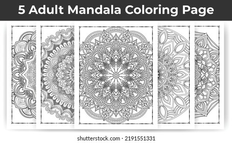 05 Adult Mandala Coloring Page Bundle for KDP Interior.
Adult coloring page interior. Arabic style mandala pattern set design. Coloring page interior. Black and white mandala ornament bundle.