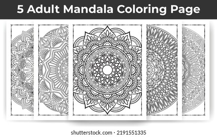 05 Adult Mandala Coloring Page Bundle for KDP Interior.
Adult coloring page interior. Arabic style mandala pattern set design. Coloring page interior. Black and white mandala ornament bundle.