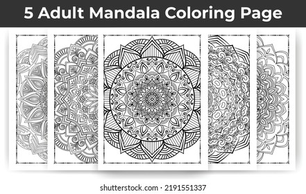 05 Adult Mandala Coloring Page Bundle for KDP Interior.
Adult coloring page interior. Arabic style mandala pattern set design. Coloring page interior. Black and white mandala ornament bundle.