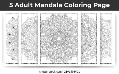 05 Adult Mandala Coloring Page Bundle for KDP Interior.
Adult coloring page interior. Arabic style mandala pattern set design. Coloring page interior. Black and white mandala ornament bundle.