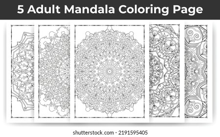 05 Adult Mandala Coloring Page Bundle for KDP Interior.
Adult coloring page interior. Arabic style mandala pattern set design. Coloring page interior. Black and white mandala ornament bundle.