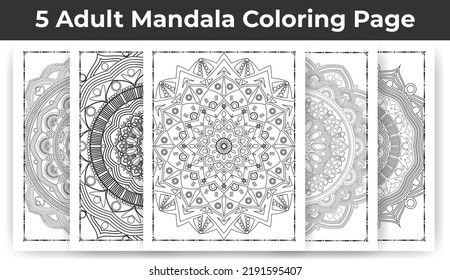 05 Adult Mandala Coloring Page Bundle for KDP Interior.
Adult coloring page interior. Arabic style mandala pattern set design. Coloring page interior. Black and white mandala ornament bundle.