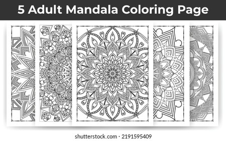 05 Adult Mandala Coloring Page Bundle for KDP Interior.
Adult coloring page interior. Arabic style mandala pattern set design. Coloring page interior. Black and white mandala ornament bundle.