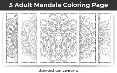 05 Adult Mandala Coloring Page Bundle for KDP Interior.
Adult coloring page interior. Arabic style mandala pattern set design. Coloring page interior. Black and white mandala ornament bundle.