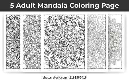 05 Adult Mandala Coloring Page Bundle for KDP Interior.
Adult coloring page interior. Arabic style mandala pattern set design. Coloring page interior. Black and white mandala ornament bundle.