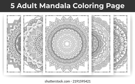 05 Paquete de páginas de colores para adultos de Mandala para el interior del KDP.
Interior de página de colores para adultos. Diseño conjunto de patrones de mandala de estilo árabe. El interior de la página coloreada. Paquete de adornos de manala en blanco y negro.