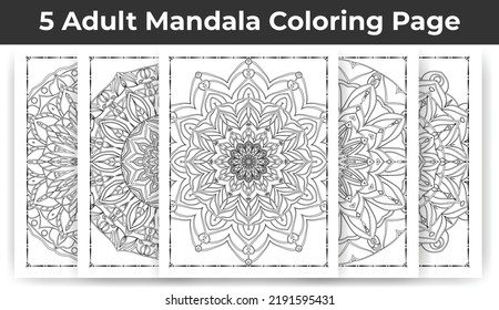 05 Adult Mandala Coloring Page Bundle for KDP Interior.
Adult coloring page interior. Arabic style mandala pattern set design. Coloring page interior. Black and white mandala ornament bundle.