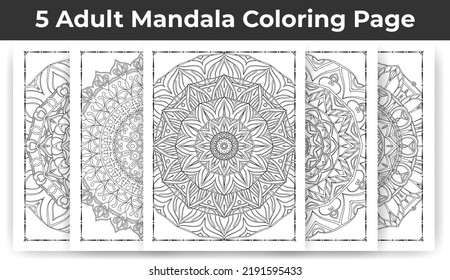 05 Adult Mandala Coloring Page Bundle for KDP Interior.
Adult coloring page interior. Arabic style mandala pattern set design. Coloring page interior. Black and white mandala ornament bundle.