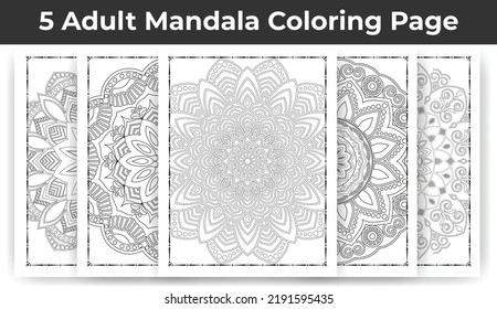 05 Adult Mandala Coloring Page Bundle for KDP Interior.
Adult coloring page interior. Arabic style mandala pattern set design. Coloring page interior. Black and white mandala ornament bundle.