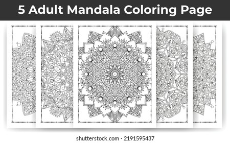 05 Adult Mandala Coloring Page Bundle for KDP Interior.
Adult coloring page interior. Arabic style mandala pattern set design. Coloring page interior. Black and white mandala ornament bundle.