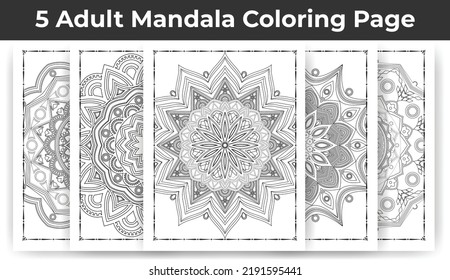 05 Adult Mandala Coloring Page Bundle for KDP Interior.
Adult coloring page interior. Arabic style mandala pattern set design. Coloring page interior. Black and white mandala ornament bundle.