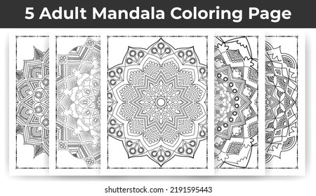 05 Adult Mandala Coloring Page Bundle for KDP Interior.
Adult coloring page interior. Arabic style mandala pattern set design. Coloring page interior. Black and white mandala ornament bundle.