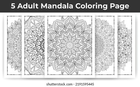 05 Adult Mandala Coloring Page Bundle for KDP Interior.
Adult coloring page interior. Arabic style mandala pattern set design. Coloring page interior. Black and white mandala ornament bundle.