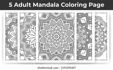 05 Adult Mandala Coloring Page Bundle for KDP Interior.
Adult coloring page interior. Arabic style mandala pattern set design. Coloring page interior. Black and white mandala ornament bundle.