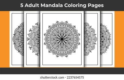 05 Adult Mandala Coloring Page Bundle for KDP Interior.
Adult coloring page interior. Arabic style mandala pattern set design. Coloring page interior. Black and white mandala ornament bundle.
