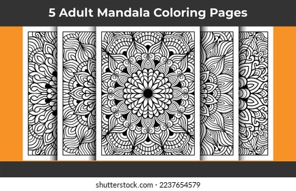 05 Adult Mandala Coloring Page Bundle for KDP Interior.
Adult coloring page interior. Arabic style mandala pattern set design. Coloring page interior. Black and white mandala ornament bundle.
