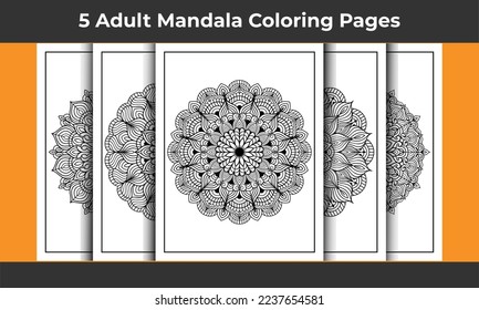 05 Adult Mandala Coloring Page Bundle for KDP Interior.
Adult coloring page interior. Arabic style mandala pattern set design. Coloring page interior. Black and white mandala ornament bundle.
