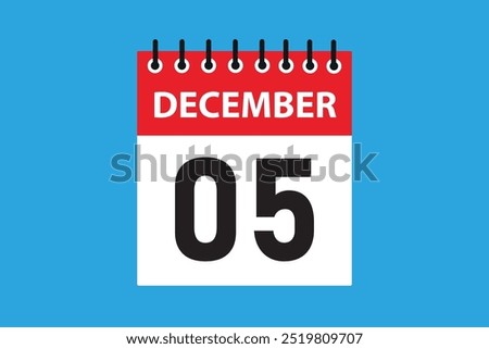 05 December. 5th december  professional modern exclusive daily calendar design. Meeting schedule flat icon icon design. White and red color paper. White, black color text. Vector illustration eps 10.
