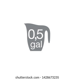 0.5 gal sign (mark) estimated volumes gallons. Vector symbol packaging, labels used in the US for prepacked foods drinks different gallons and quarts. 0.5 gal vol single icon isolated white background