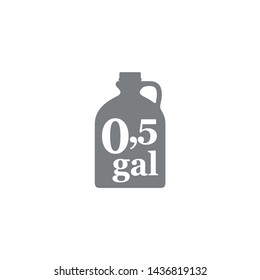 0.5 gal sign (mark) estimated volumes gallons. Vector symbol packaging, labels used in the US for prepacked foods drinks different gallons and quarts. 0.5 gal vol single icon isolated white background