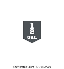 0.5 gal sign (mark) estimated volumes gallons. Vector symbol packaging, labels used in the US for prepacked foods drinks different gallons and quarts. 0.5 gal vol single icon isolated white background